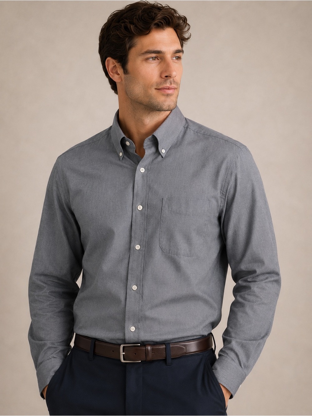 Enro Gray Pinpoint Dress Shirt | Classic Fit Button Down | 16 34/35